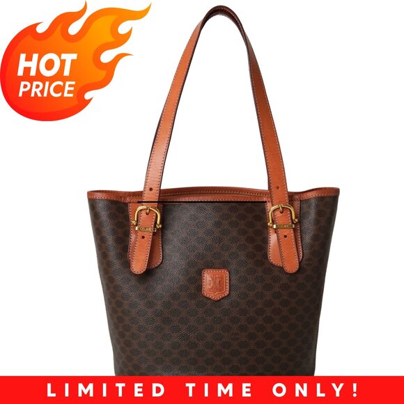 CELINE Macadam Tote Bag – Vintage Bucket Style Brown | Coated Canvas and Leather - Picture 1 of 10